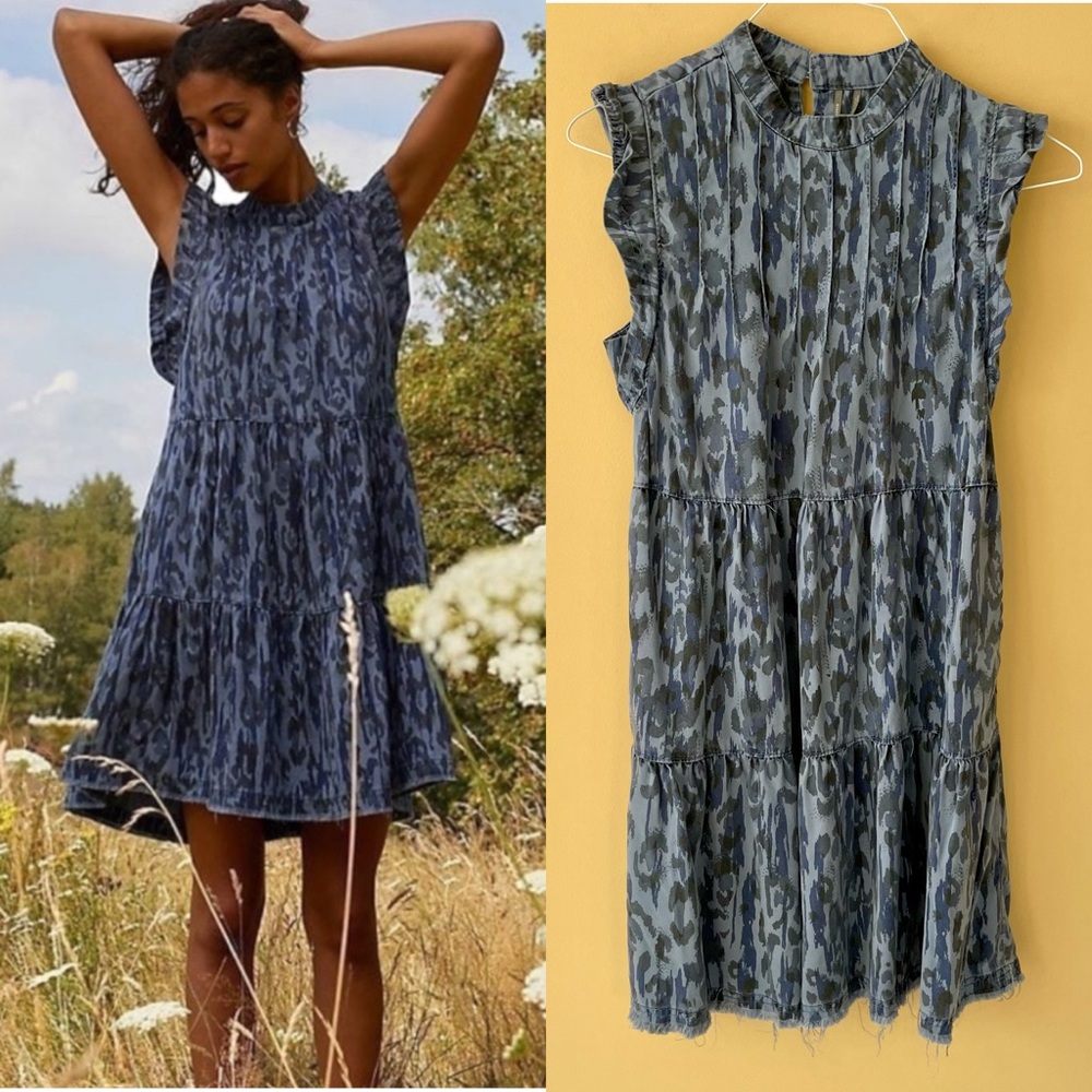 Anthropologie Blue and Gray Mini Dress